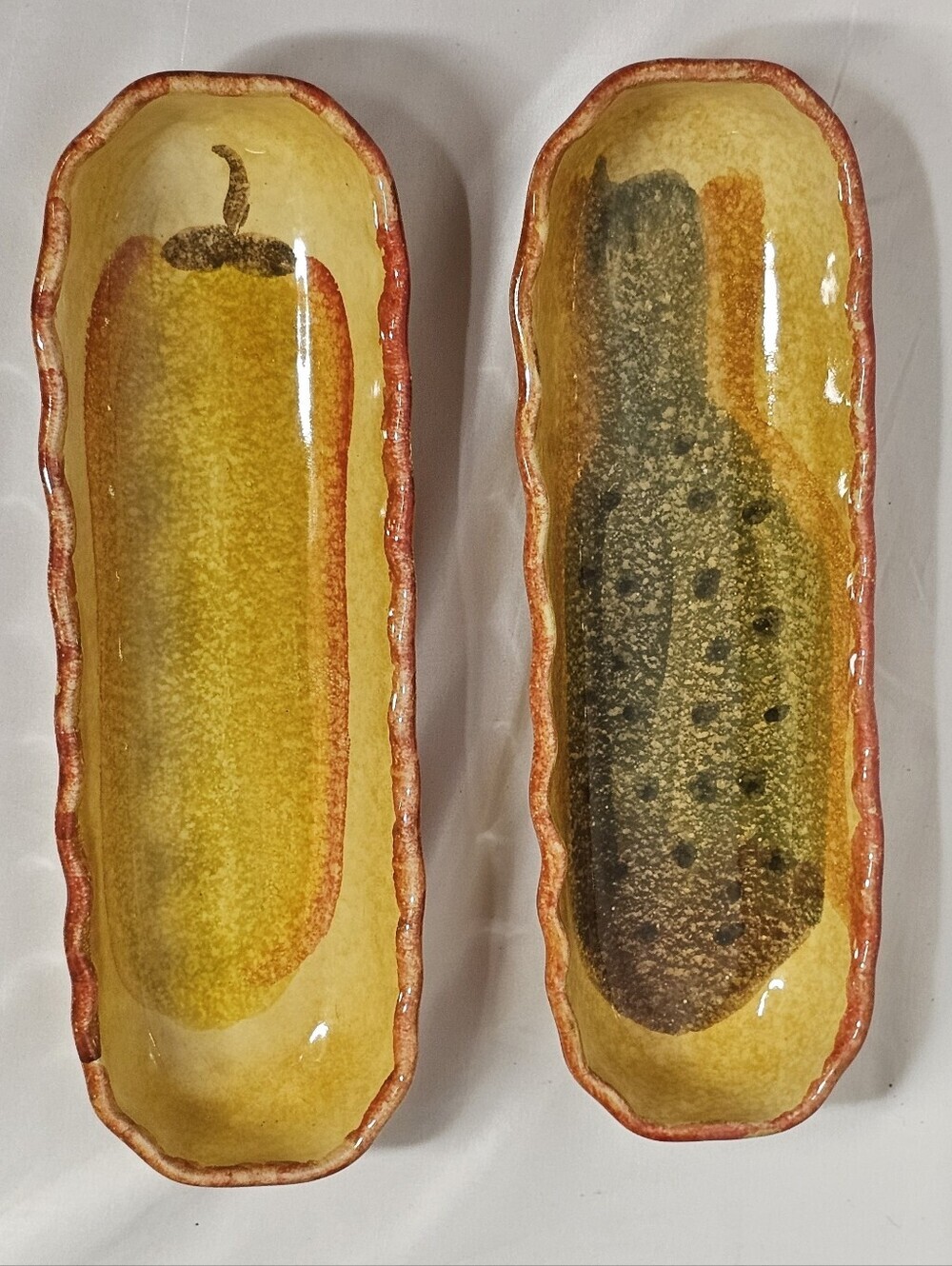 Vintage Italian Ceramic Corn Pickle Dishes Set of 2 Relish Trays Made in Italy